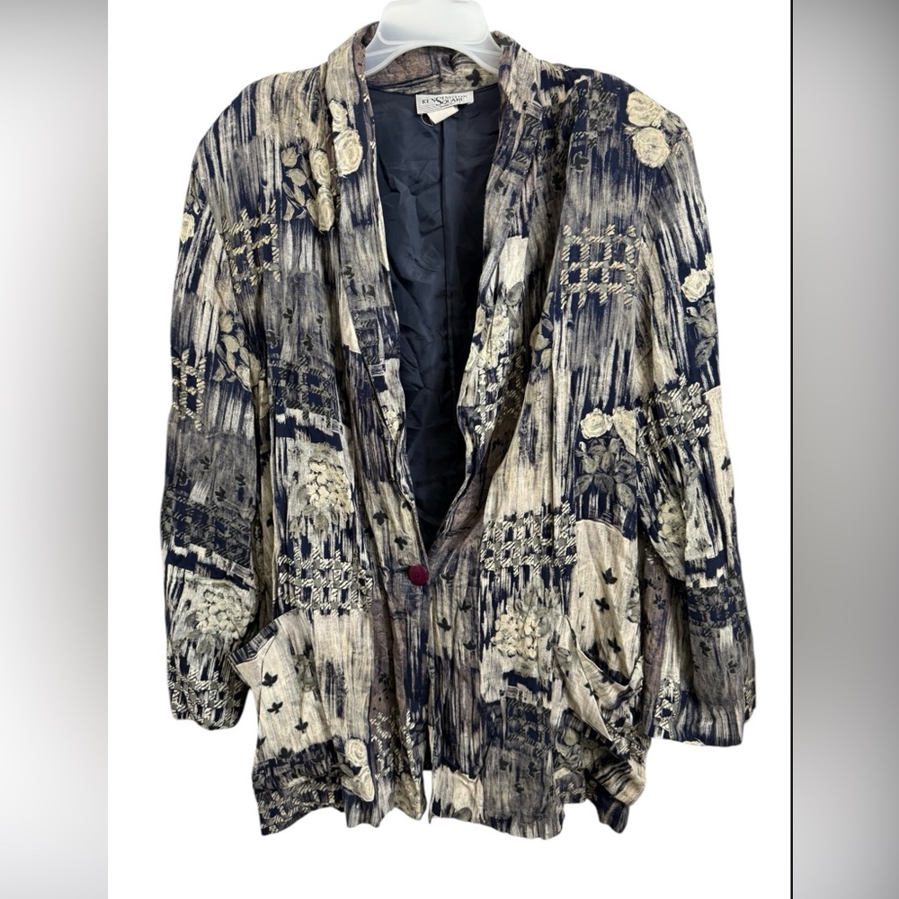 Kensington Square Blue/Cream 100% Rayon Sz ( 2X)
